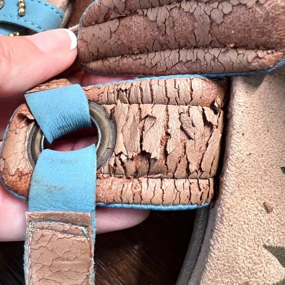Womens Sandals size 9.5 Blue Embellished Strappy Easy Spirit Western Velcro Shoe - Picture 9 of 11